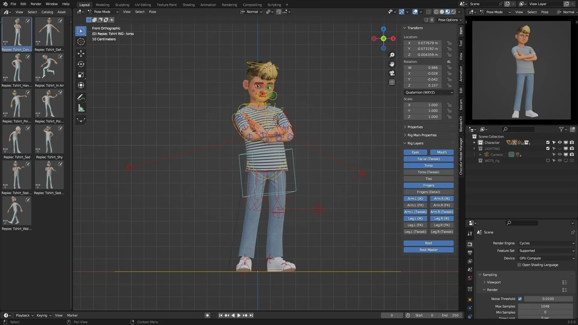 Cartoon White Teen Boy 3D model in Blender workspace